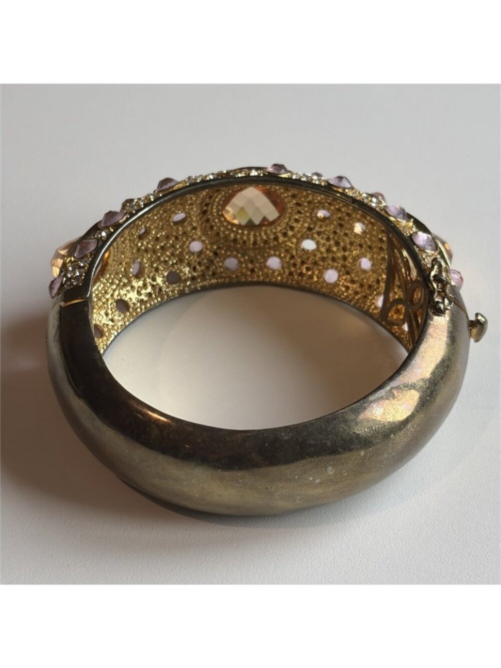 Vintage Noir  Women's Rhinestone Goldtone Cuff Bracelet Statement Unique Glam - Picture 5 of 11